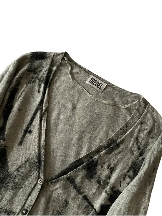 DIESEL Gray Tie-Dye V-Neck Button Cardigan - Picture 2 of 4